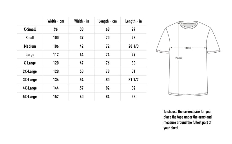 Size chart for Experiment T-shirt - White